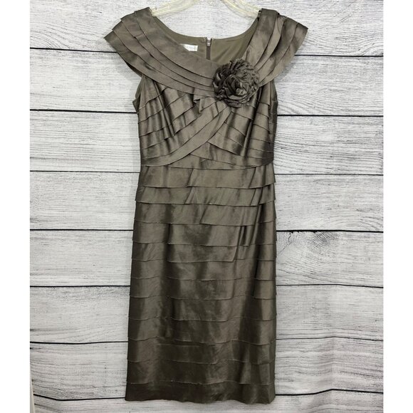 London Times Tiered Satin Sheath Dress With Flower Detail, Size 6 - Picture 1 of 2